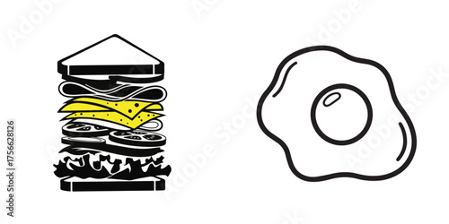Vector Graphic of Layered Sandwich with Yellow Cheese and Fried Egg