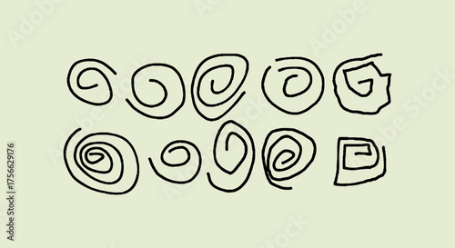 Collection of hand drawn swirls and spirals on a light background