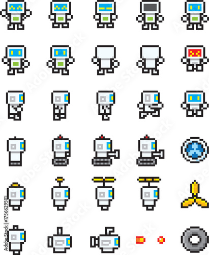 ドット絵　白いロボットのキャラクター
