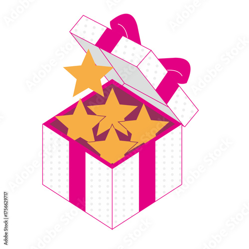 Achievement Award Concept with Gold Star Rating, Premium Surprise Reward Box - Vector Icon