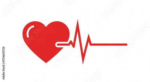 A red heart with an electrocardiogram line, , symbolizes love, health, and vitality, representing life and emotion