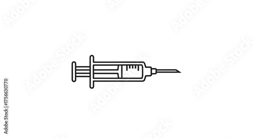Illustration of a syringe, a medical instrument used to inject fluids into or withdraw them from the body, often used for administering medication