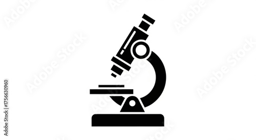 Microscope, a symbol of scientific research and discovery in biology, chemistry, and medicine, black and white