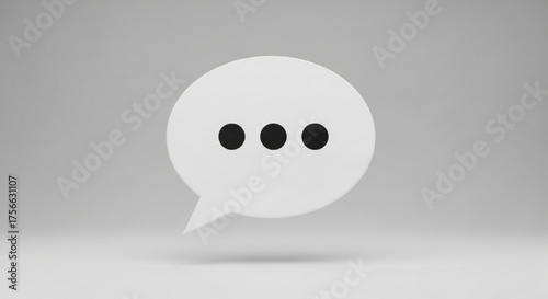 A white speech bubble with three dots inside, floating in a soft grey space, representing communication, conversation, or a pending message
