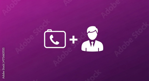 A modern icon representing a call center agent, ideal for illustrating customer service, support, or telemarketing concepts on a gradient purple background