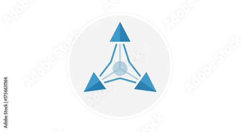 Abstract geometric logo with three blue triangles converging towards a central point, represents unity, focus, and direction
