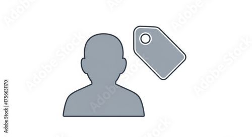 A gray silhouette of a person with a tag next to them, suggesting identity, labeling, or personal information management