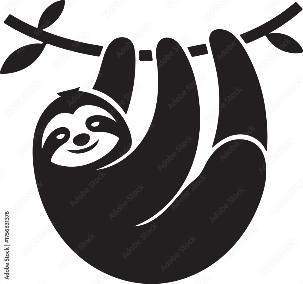 Obraz premium Black Silhouette of a Sloth Hanging on a Branch animal