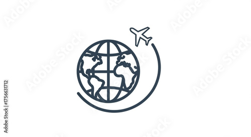 Airplane circling the globe, symbolizing international travel, global business, or worldwide connectivity