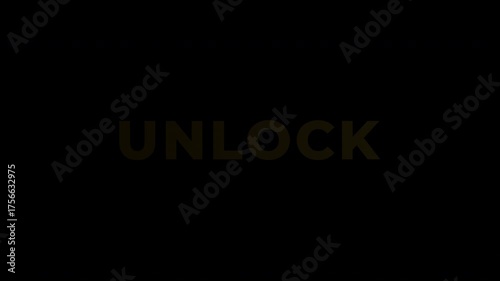 Text Animation with Gold Effect - Golden UNLOCK Text on Black Background - Digital Security and Access Concept.