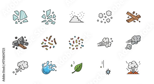 15 distinct cartoonstyle illustrations are arranged in rows