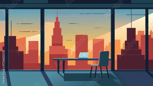 Nighttime City Skyline with Sunset and Skyscrapers