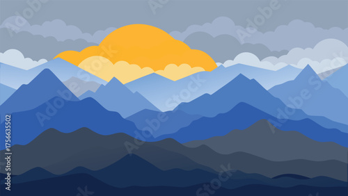 Misty mountain landscape with clouds and forest in the morning light