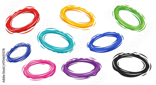 Collection of colorful cartoonish torusshaped objects on a white background