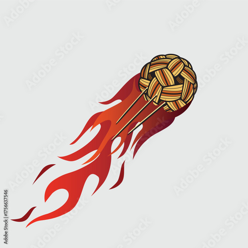 Hand drawn Flaming Sepak Takraw Ball in Dynamic Motion