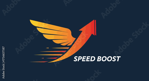 The image shows an orange upward arrow with a wing and speed lines accompanied by the text SPEED BOOST
