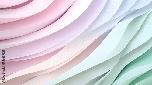 Soft pastel waves flow with gentle curves and subtle shadows.