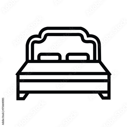 Line drawing of a traditional bed frame with pillows against white background