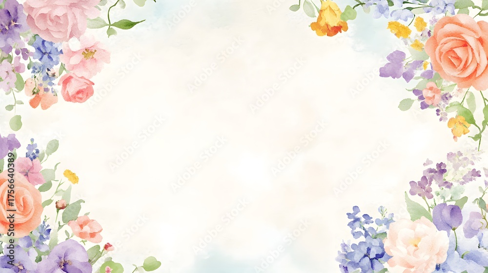 Obraz premium Delicate watercolor floral arrangement adorns a soft, light background.