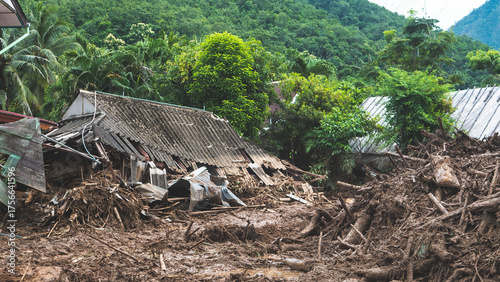 northern thailand floods land slips natural disaster homes damaged