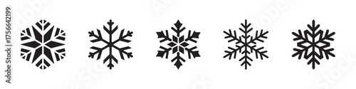 Set of black snowflakes icons perfect for winter holiday season decorations
