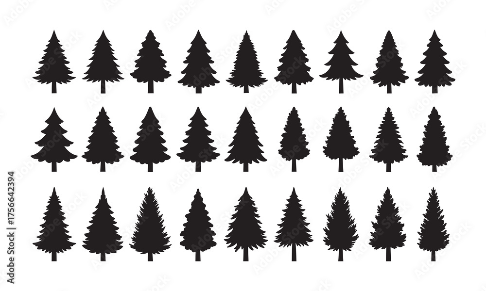 Obraz premium Silhouetted Evergreen Trees Collection Versatile Design Elements