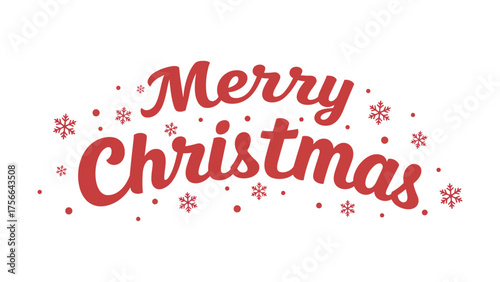 Merry Christmas Greeting with Snowflakes and Red Text Design