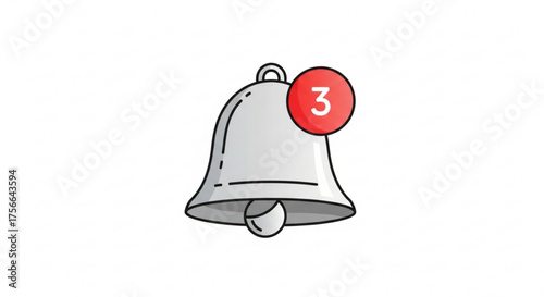 Illustration of a notification bell with number 3, symbolizing alerts, reminders, or updates in a clean and modern design