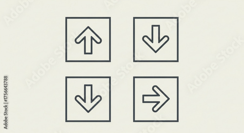 Set of four arrow symbols up, down, and right directions, representing navigation, movement, and orientation