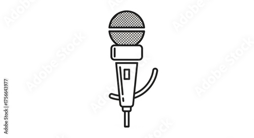 Simple line art illustration of a microphone, perfect for podcasting, recording, or audiorelated designs