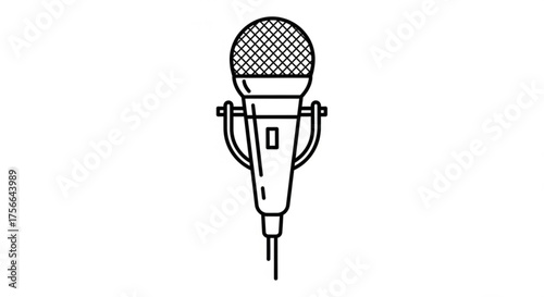 Line art illustration of a microphone, perfect for podcasting, broadcasting, or recording studio designs and minimalist projects
