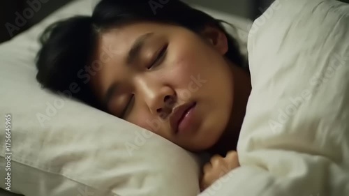 Asian woman asleep in bed with resting.