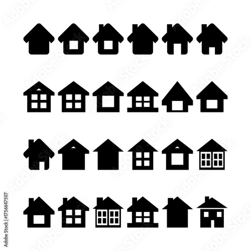 24 Black Set Home icon, Ikon Rumah, ilustrasi rumah, House simple black icon Stock Vector