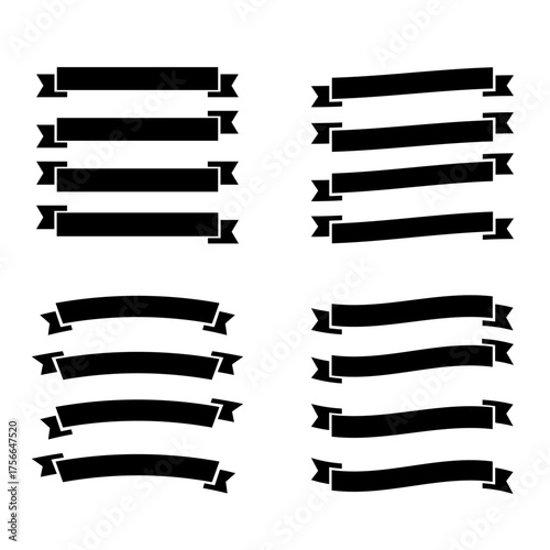 Ribbon banner set. Ribbons collection. Black ribbons. Vector ribbon