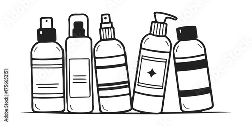 Cosmetics bottles skincare products beauty containers lotion cream package mockup dispenser cosmetic product line up