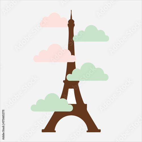 Stylized Eiffel Tower with Pastel Clouds a Parisian Dreamscape.