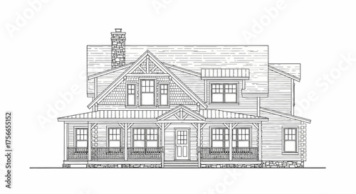 Detailed architectural drawing of a modern house exterior design  