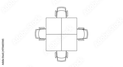 Empty square dining table with four chairs in minimalist style  