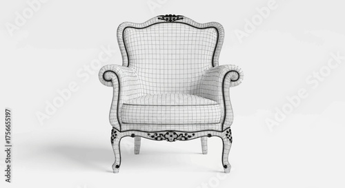 Vintage armchair with ornate design in minimalist style  