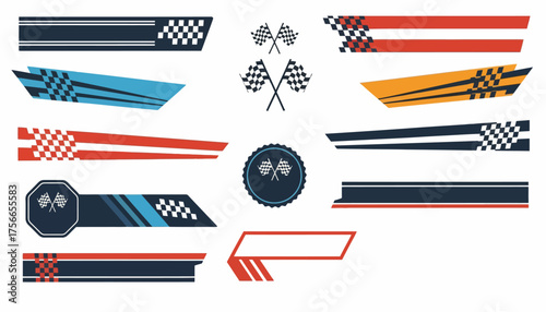 Racing graphic design elements with checkered flags and stripes  