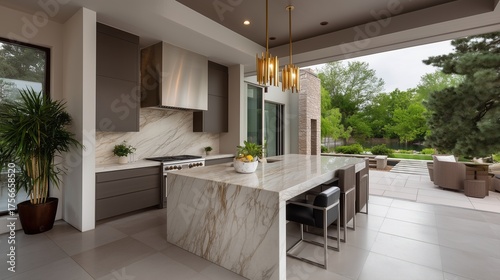 Modern Kitchen Oasis: Captivating an Open-Concept Design that seamlessly blends indoor and outdoor living spaces, creating an inviting and functional culinary retreat.