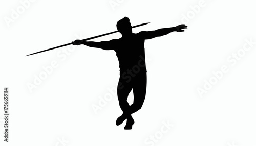 Dynamic silhouette of javelin thrower poised for competition at the stadium