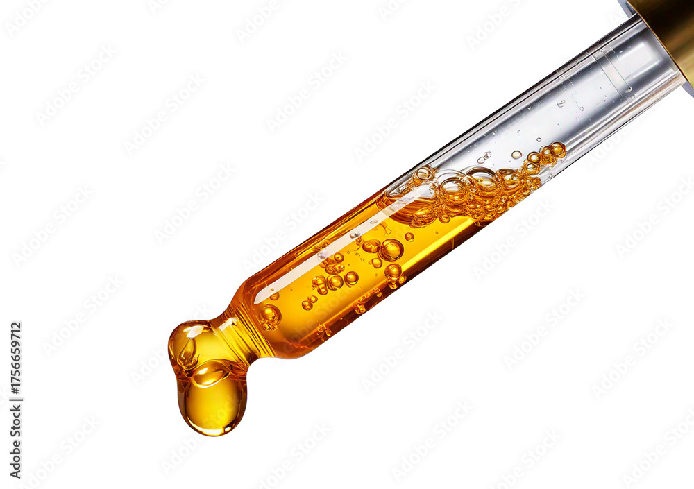 Naklejka premium Cosmetic pipette with drops of cosmetic oil isolated on transparent or white background