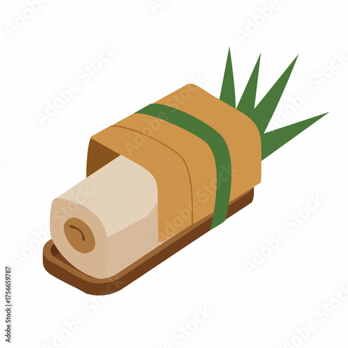 Flat Style Isometric Grilled Tofu Sushi Roll Japanese Food Illustration