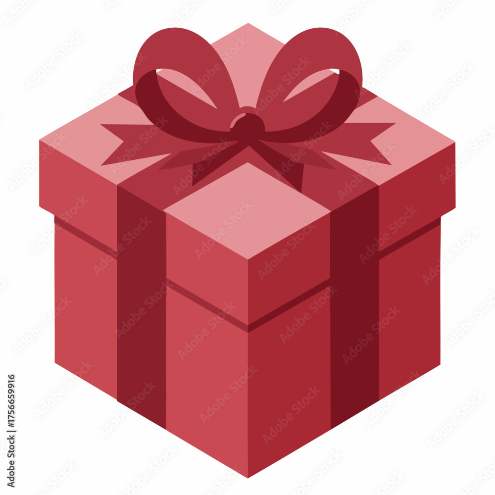 Fototapeta premium Isometric Simple Red Present Box with Ribbon Bow Illustration Icon