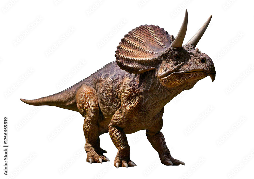 Obraz premium Detailed educational dinosaur model,full body,(zuniceratops),Skeletal, isolated on transparent or white background