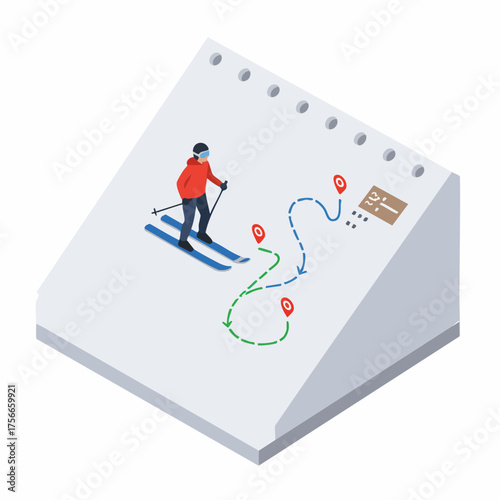 Isometric Illustration of Winter Skiing Trip Planning on Paper Schedule
