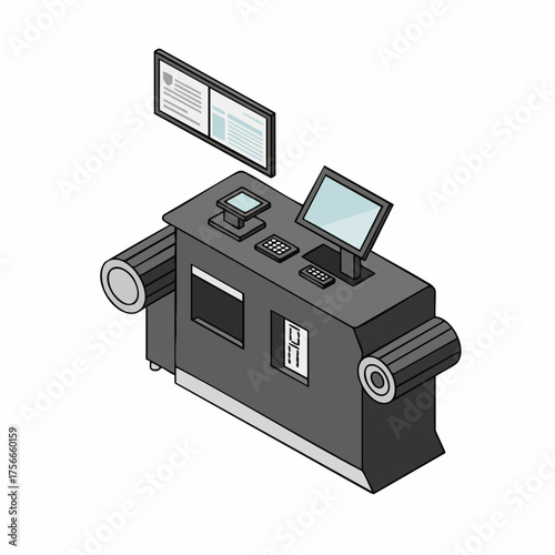 Isometric Dark Console Machine Futuristic Control Panel Technology Illustration