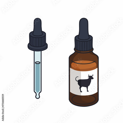 Flat Illustration Bottle and Dropper with Bull Symbol Supplement Liquid