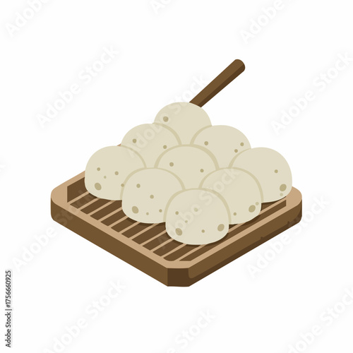Isometric Sweet Mochi Rice Cake Dessert Traditional Japanese Confectionery Cuisine